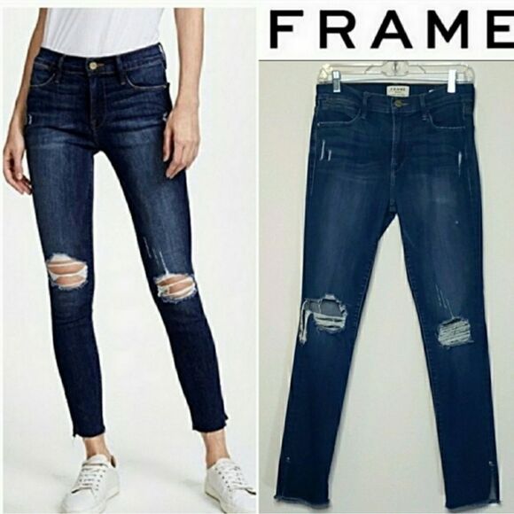 FRAME | Le High Skinny Distressed Raw Hem Jeans size 24 C19 - Picture 1 of 7